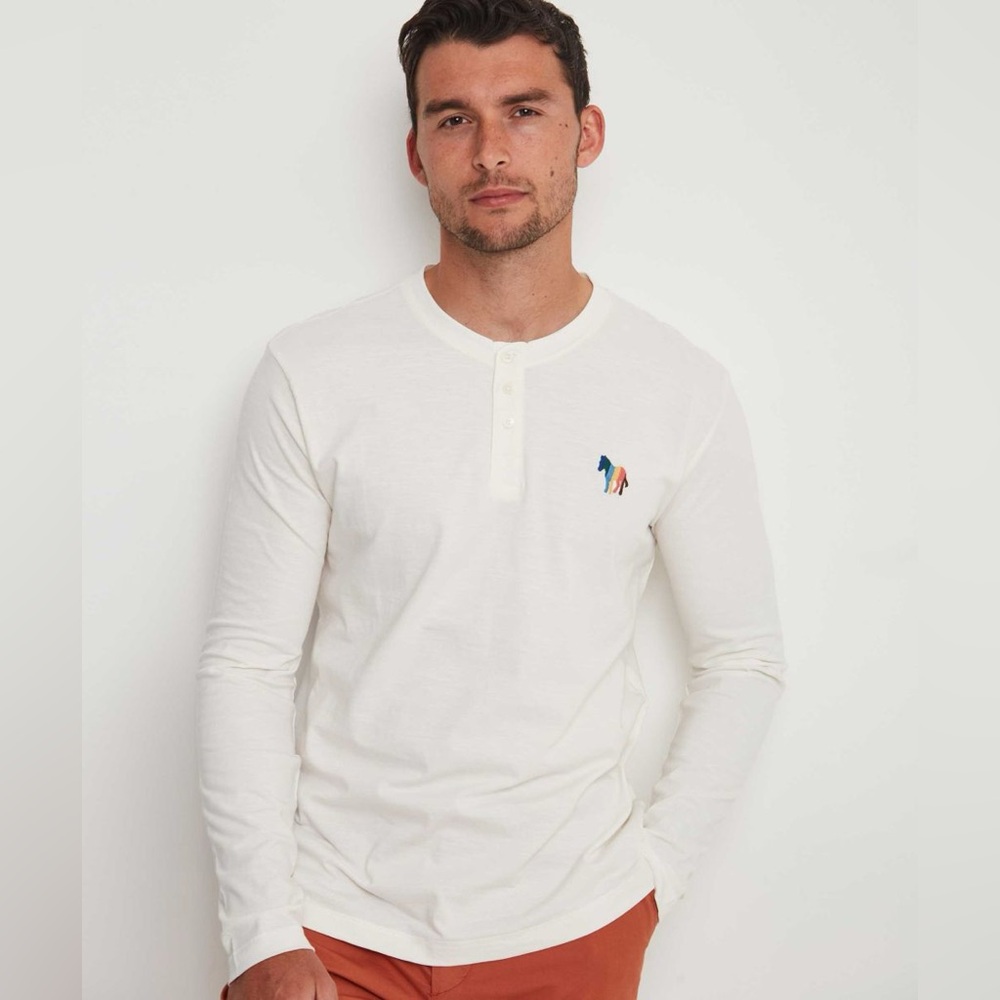 NWOT Paul Smith White Top Sweater Shirt Henley Long Sleeve Designer Luxury